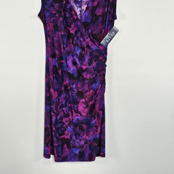 Chaps Sheath Dress Womens Large Purple Floral Faux Wrap Bodycon Ruched Surplice - Picture 10 of 11